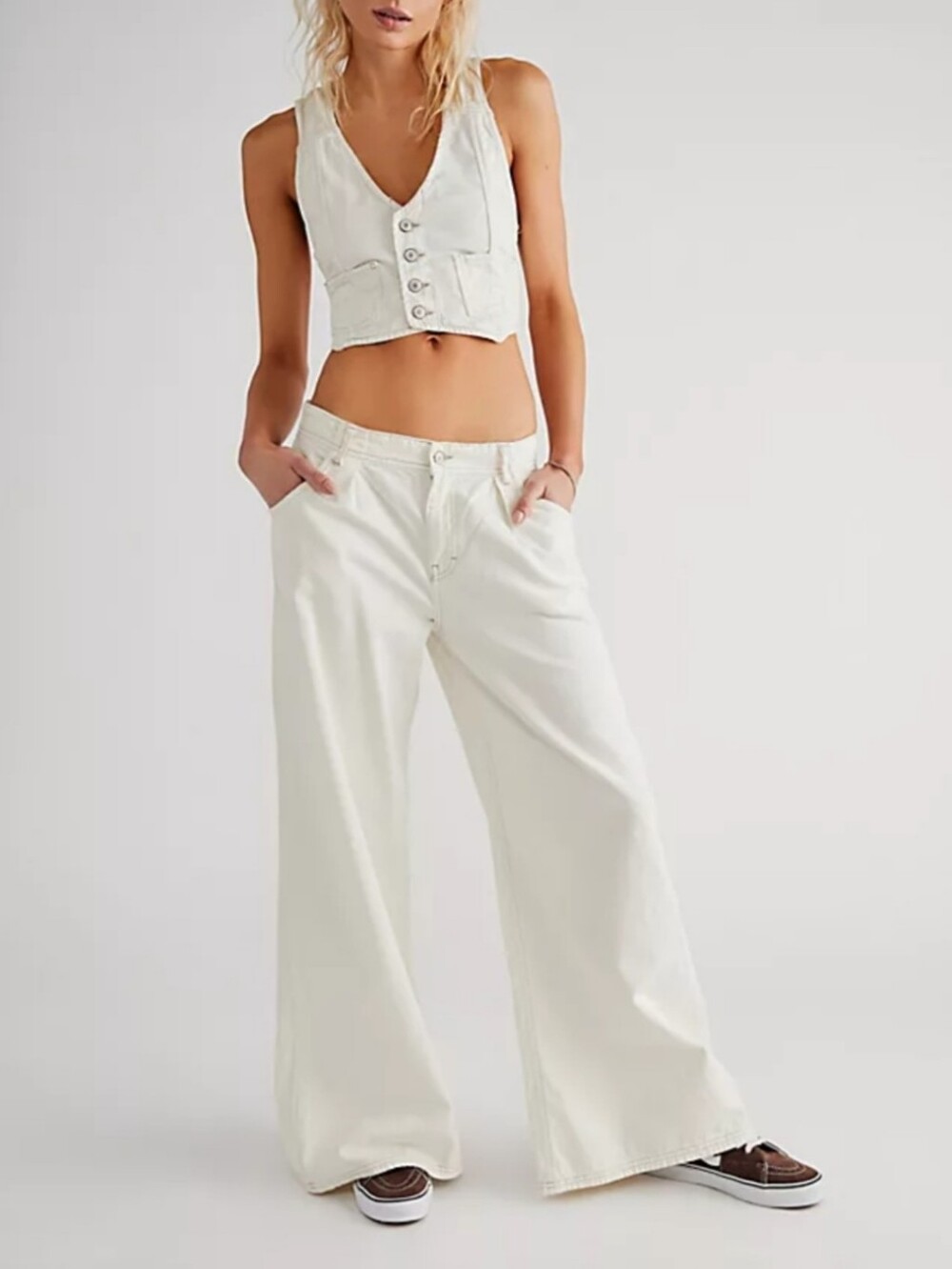 Free People Rider Denim Vest Suit Set